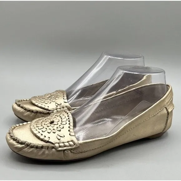 Jack Rogers Loafer Shoes Womens Sz 7.5M Gold Metallic Leather Moccasin USA Boat
