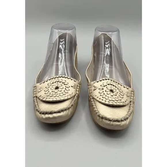 Jack Rogers Loafer Shoes Womens Sz 7.5M Gold Metallic Leather Moccasin USA Boat