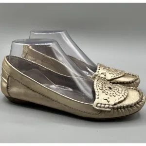 Jack Rogers Loafer Shoes Womens Sz 7.5M Gold Metallic Leather Moccasin USA Boat