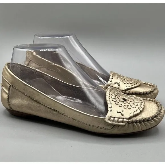 Jack Rogers Loafer Shoes Womens Sz 7.5M Gold Metallic Leather Moccasin USA Boat