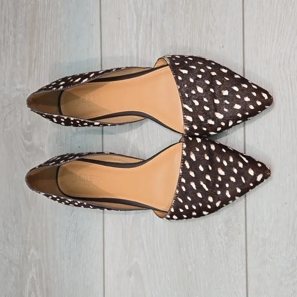 J.Crew Women Leather Animal Print fur Loafer Slip on shoes sz 8