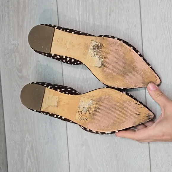 J.Crew Women Leather Animal Print fur Loafer Slip on shoes sz 8