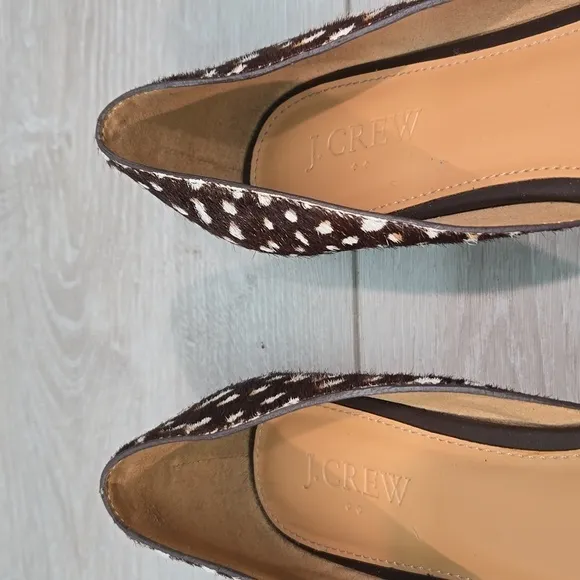 J.Crew Women Leather Animal Print fur Loafer Slip on shoes sz 8