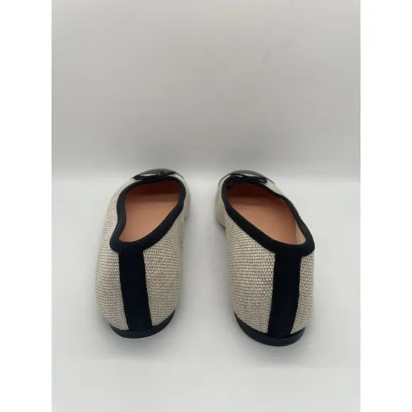 J.Crew Zoe Cap Toe Ballet Flats in Spanish Canvas Sz 7.5 Cream Black Old Money