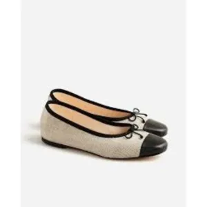 J.Crew Zoe Cap Toe Ballet Flats in Spanish Canvas Sz 7.5 Cream Black Old Money