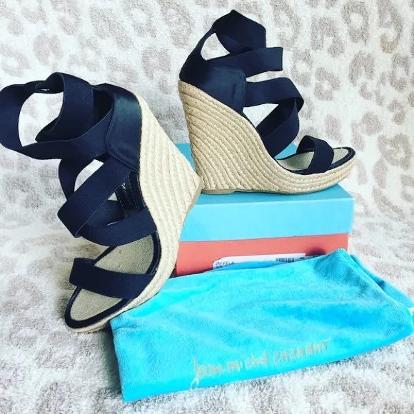 Jean-Michel Cazabat Black Strappy Satin Wedges