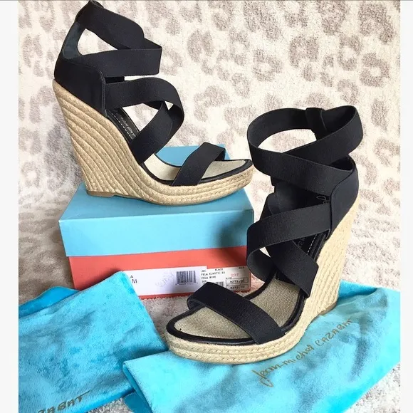 Jean-Michel Cazabat Black Strappy Satin Wedges