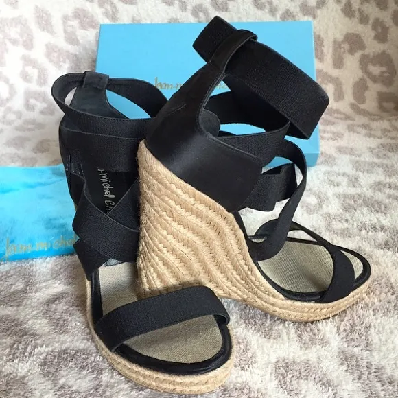 Jean-Michel Cazabat Black Strappy Satin Wedges