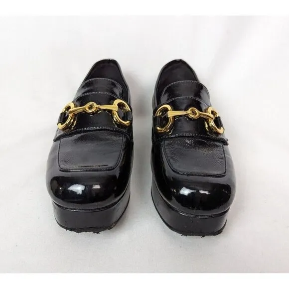 Jeffrey Campbell 7 Student Black Patent Leather Heel Shoes Loafer Bit Grunge