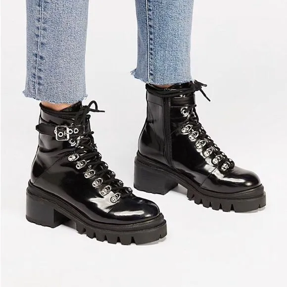 Jeffrey Campbell Czech Faux Patent Leather Combat Boots Size 6 B51