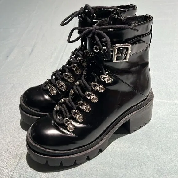 Jeffrey Campbell Czech Faux Patent Leather Combat Boots Size 6 B51