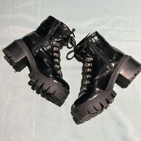 Jeffrey Campbell Czech Faux Patent Leather Combat Boots Size 6 B51