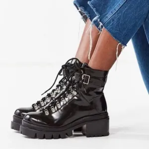 Jeffrey Campbell Czech Faux Patent Leather Combat Boots Size 6 B51