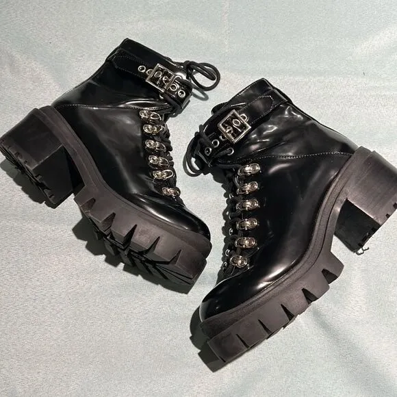 Jeffrey Campbell Czech Faux Patent Leather Combat Boots Size 6 B51