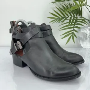 Jeffrey Campbell Everly Boots Women 7 Black Leather Cutout Straps Buckle Shoes