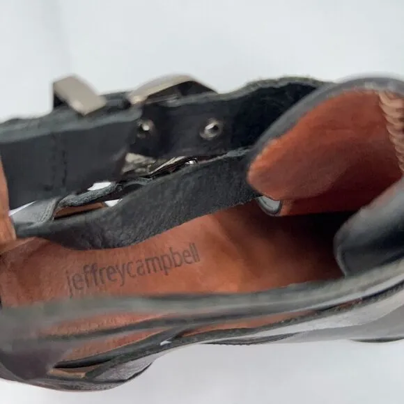 Jeffrey Campbell Everly Boots Women 7 Black Leather Cutout Straps Buckle Shoes