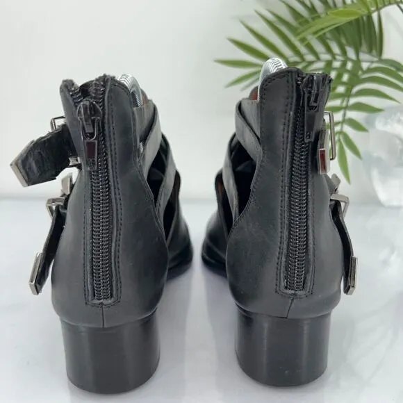 Jeffrey Campbell Everly Boots Women 7 Black Leather Cutout Straps Buckle Shoes