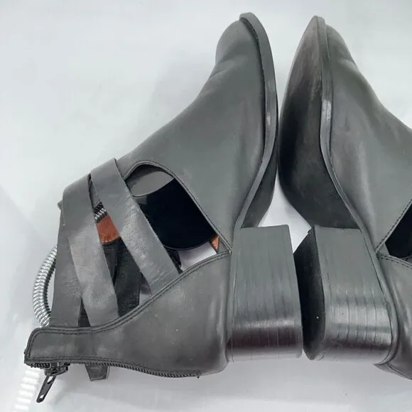 Jeffrey Campbell Everly Boots Women 7 Black Leather Cutout Straps Buckle Shoes