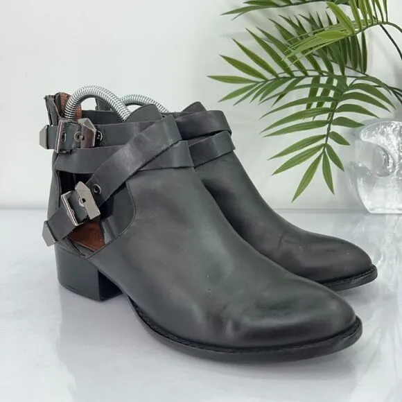 Jeffrey Campbell Everly Boots Women 7 Black Leather Cutout Straps Buckle Shoes