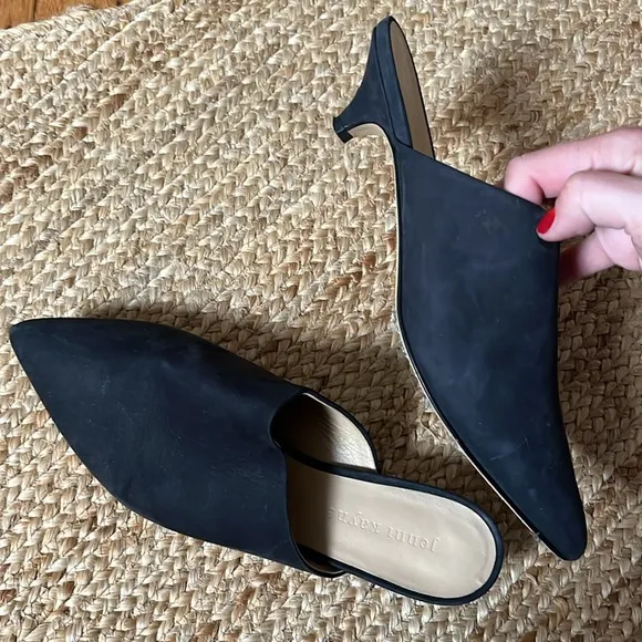 Jenni Kayne Black Leather Kitten Heel Mules