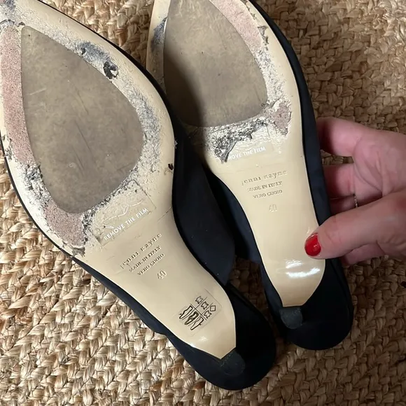 Jenni Kayne Black Leather Kitten Heel Mules