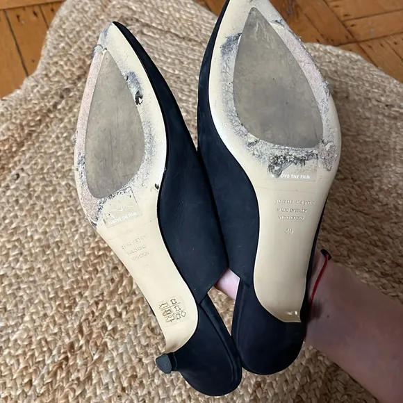 Jenni Kayne Black Leather Kitten Heel Mules