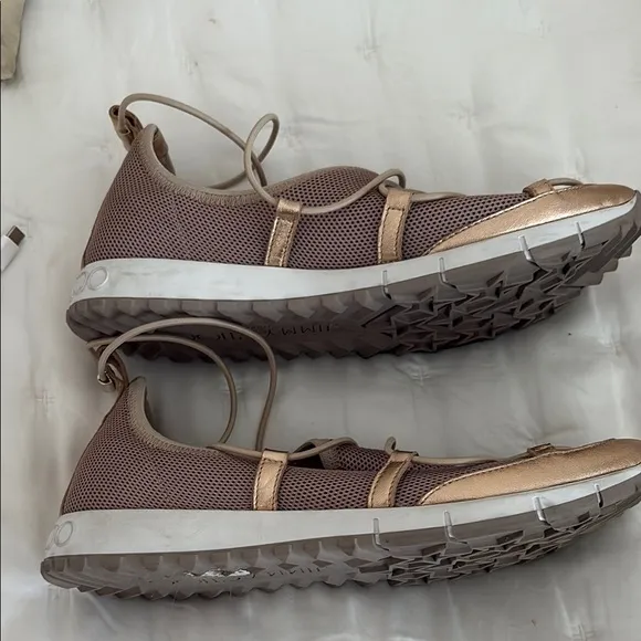 Jimmy Choo Gold and Cream Athletic Shoes with Unique Lacing