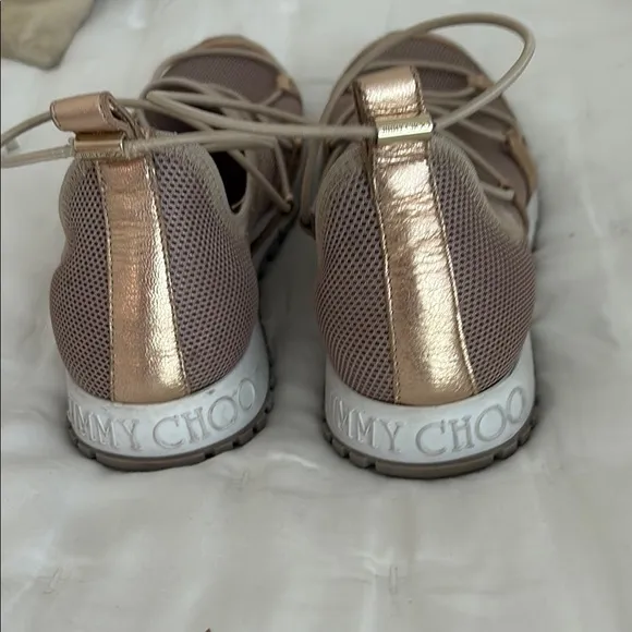 Jimmy Choo Gold and Cream Athletic Shoes with Unique Lacing