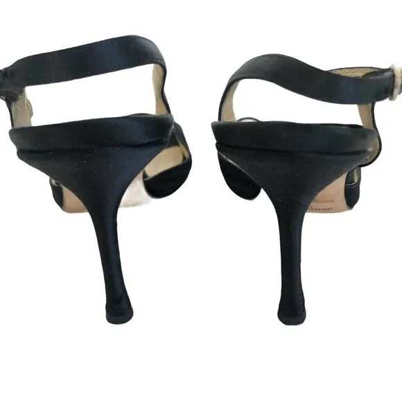 Jimmy Choo London Black Satin Evening Slingback Heels Rhinestones Sz 36 US 5.5