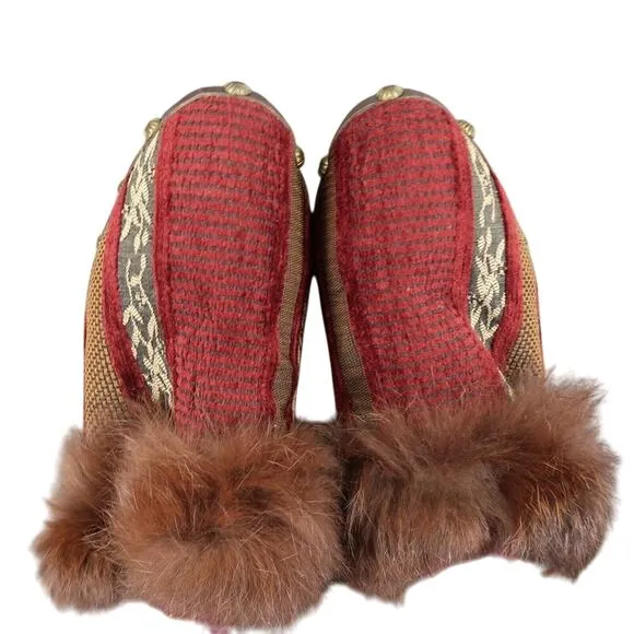 Joey Shoes Womens 8 Mule Slip On Clog Pump Faux Fur Leather Velvet Tapestry Red