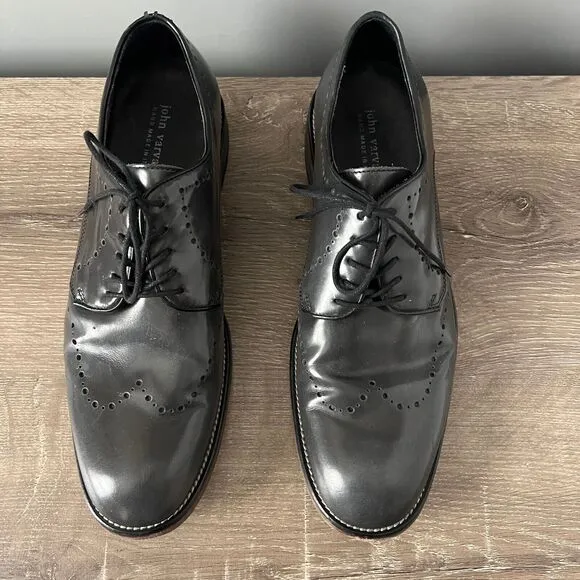 John Varvatos Brogue Oxford Shoes Dark Gray Leather Mens Sz 9.5 Made in Italy