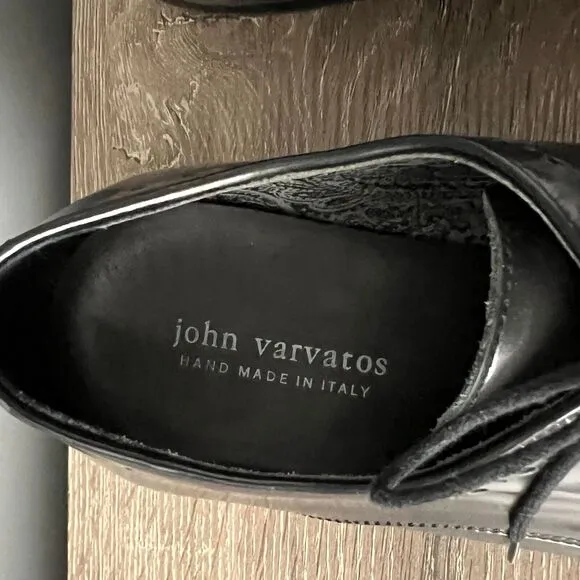 John Varvatos Brogue Oxford Shoes Dark Gray Leather Mens Sz 9.5 Made in Italy