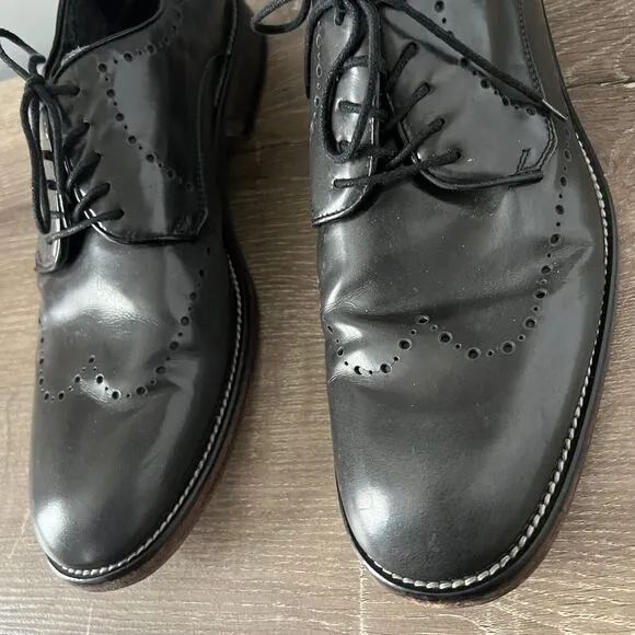 John Varvatos Brogue Oxford Shoes Dark Gray Leather Mens Sz 9.5 Made in Italy