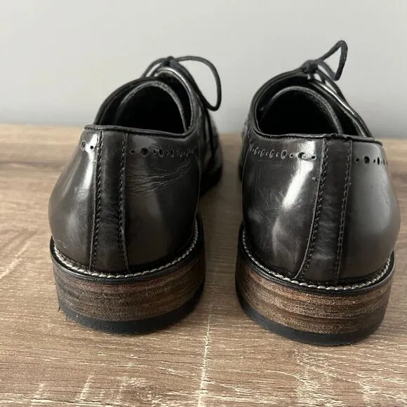 John Varvatos Brogue Oxford Shoes Dark Gray Leather Mens Sz 9.5 Made in Italy