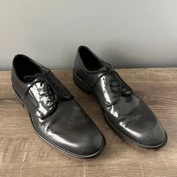 John Varvatos Brogue Oxford Shoes Dark Gray Leather Mens Sz 9.5 Made in Italy