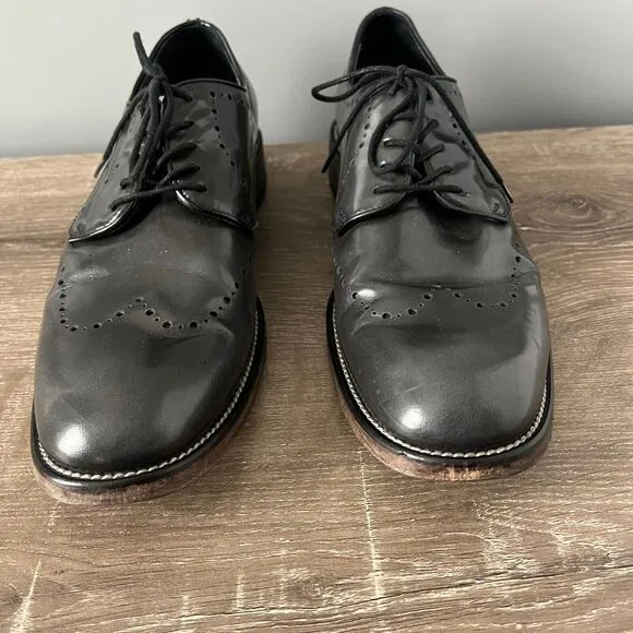 John Varvatos Brogue Oxford Shoes Dark Gray Leather Mens Sz 9.5 Made in Italy