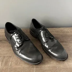 John Varvatos Brogue Oxford Shoes Dark Gray Leather Mens Sz 9.5 Made in Italy
