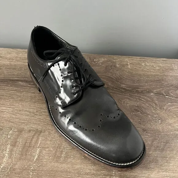 John Varvatos Brogue Oxford Shoes Dark Gray Leather Mens Sz 9.5 Made in Italy