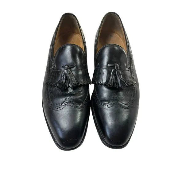 Johnston &amp; Murphy 11 Shoes Loafers Aristocraft Tassel Black Leather USA