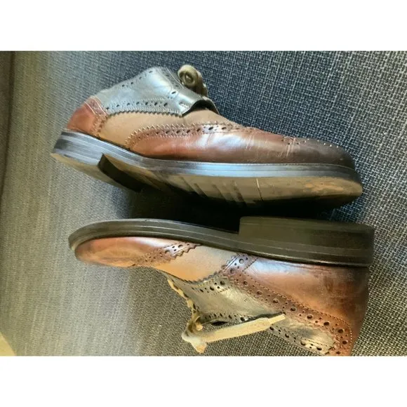 Johnston‎ &amp; Murphy Brown / Gray Leather/Canvas Wingtip Oxford Shoes Mens …