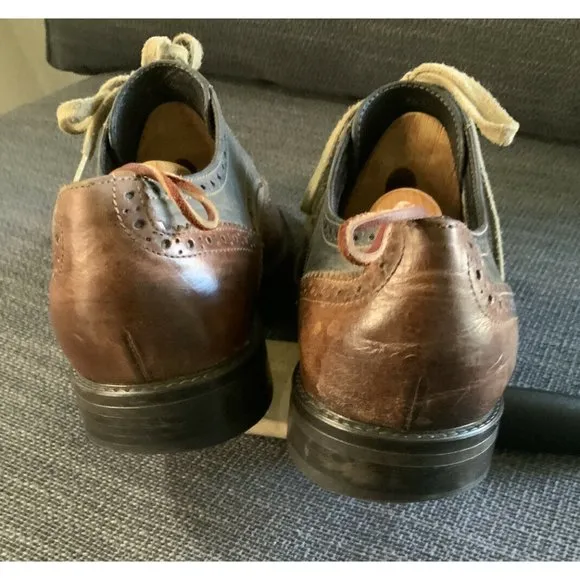 Johnston‎ &amp; Murphy Brown / Gray Leather/Canvas Wingtip Oxford Shoes Mens …