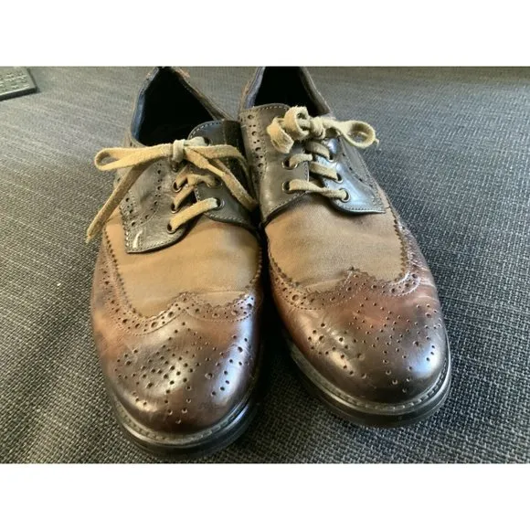 Johnston‎ &amp; Murphy Brown / Gray Leather/Canvas Wingtip Oxford Shoes Mens …