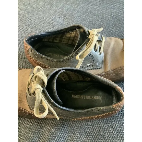 Johnston‎ &amp; Murphy Brown / Gray Leather/Canvas Wingtip Oxford Shoes Mens …