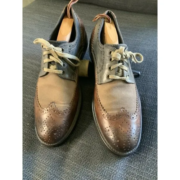 Johnston‎ &amp; Murphy Brown / Gray Leather/Canvas Wingtip Oxford Shoes Mens …