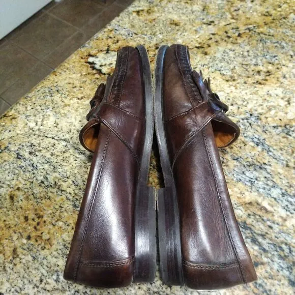 Johnston &amp; Murphy Mens 7.5 M Brown Italian Leather Tassle Weave Loafers Shoes