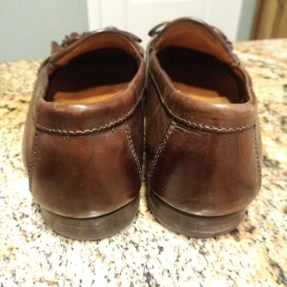 Johnston &amp; Murphy Mens 7.5 M Brown Italian Leather Tassle Weave Loafers Shoes