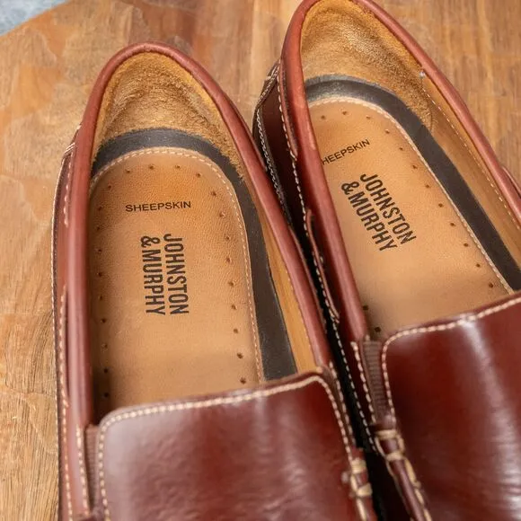 Johnston &amp; Murphy Men's Mahogany Sheepskin Brown Leather Loafer Size 10 M
