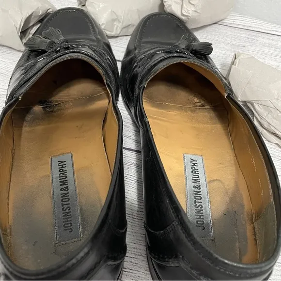 Johnston &amp; Murphy Penny Loafers Shoes Black Leather Slip On Mens 11 M