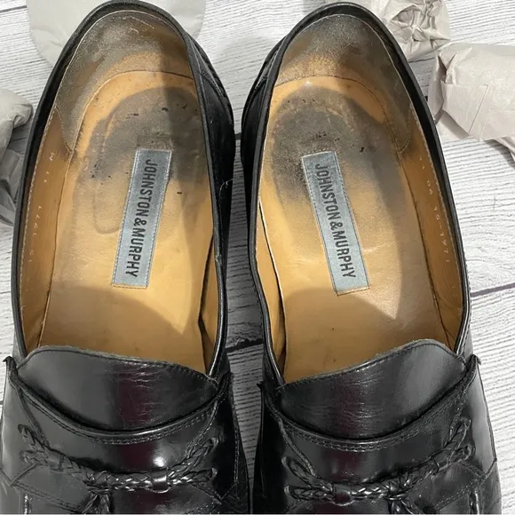 Johnston &amp; Murphy Penny Loafers Shoes Black Leather Slip On Mens 11 M