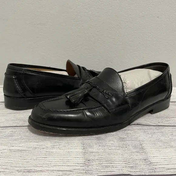Johnston &amp; Murphy Penny Loafers Shoes Black Leather Slip On Mens 11 M